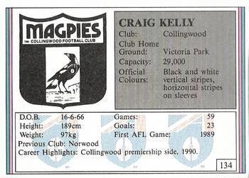 1992 AFL Regina #134 Craig Kelly Back